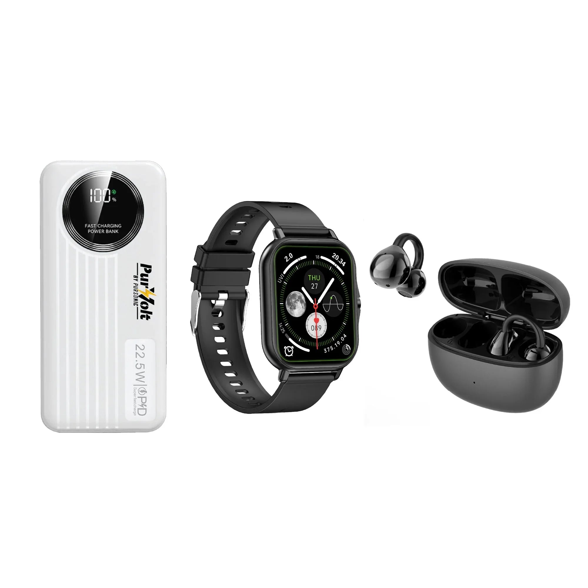 Ultimate Mobile Essentials Bundle – Smart Watch, 10,000mAh Power Bank & True Wireless Earbuds - Dattebayo Online Store 