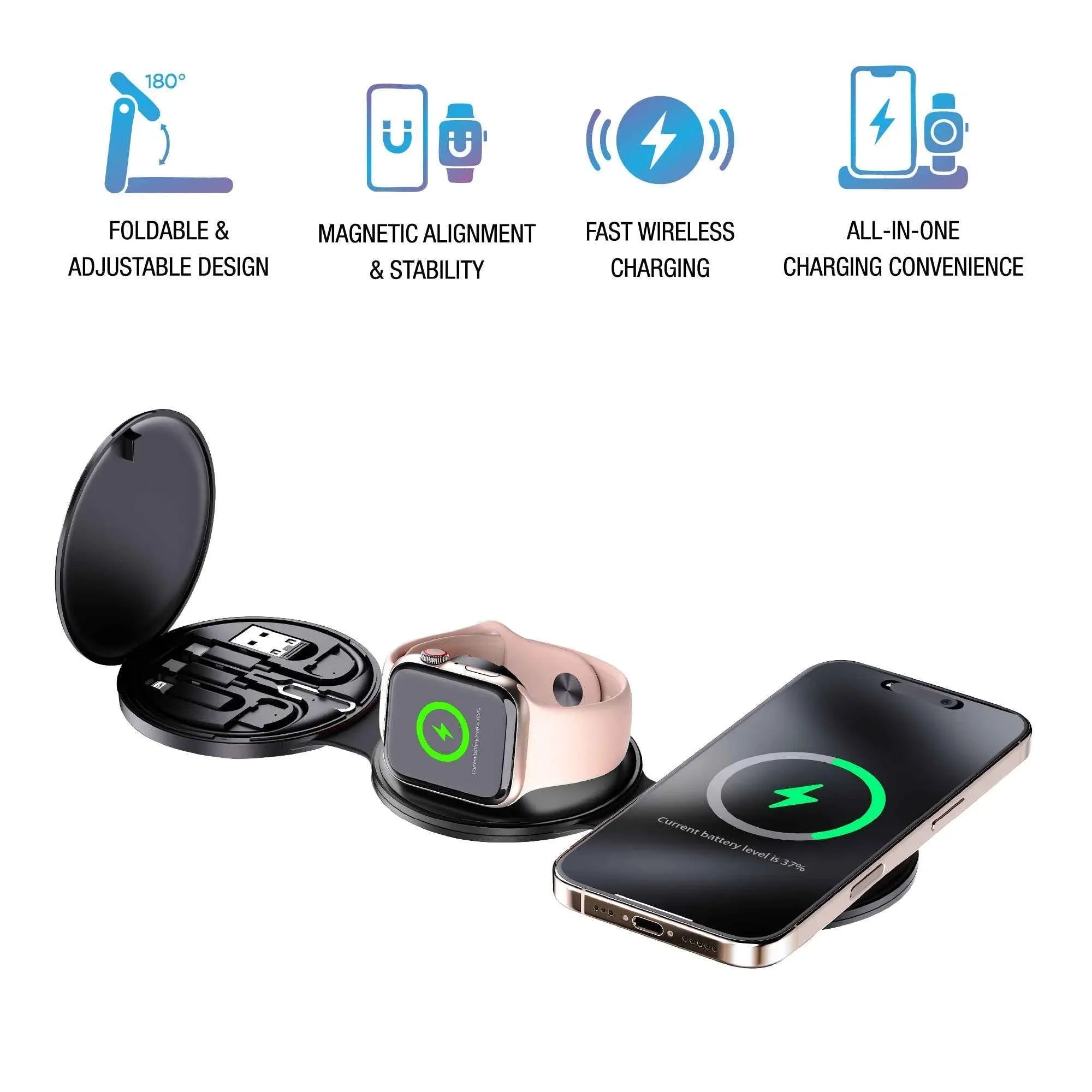 Power & Sound Essentials Bundle – 5-in-1 Folding Wireless Charging Station + True Wireless Earbuds - Dattebayo Online Store 