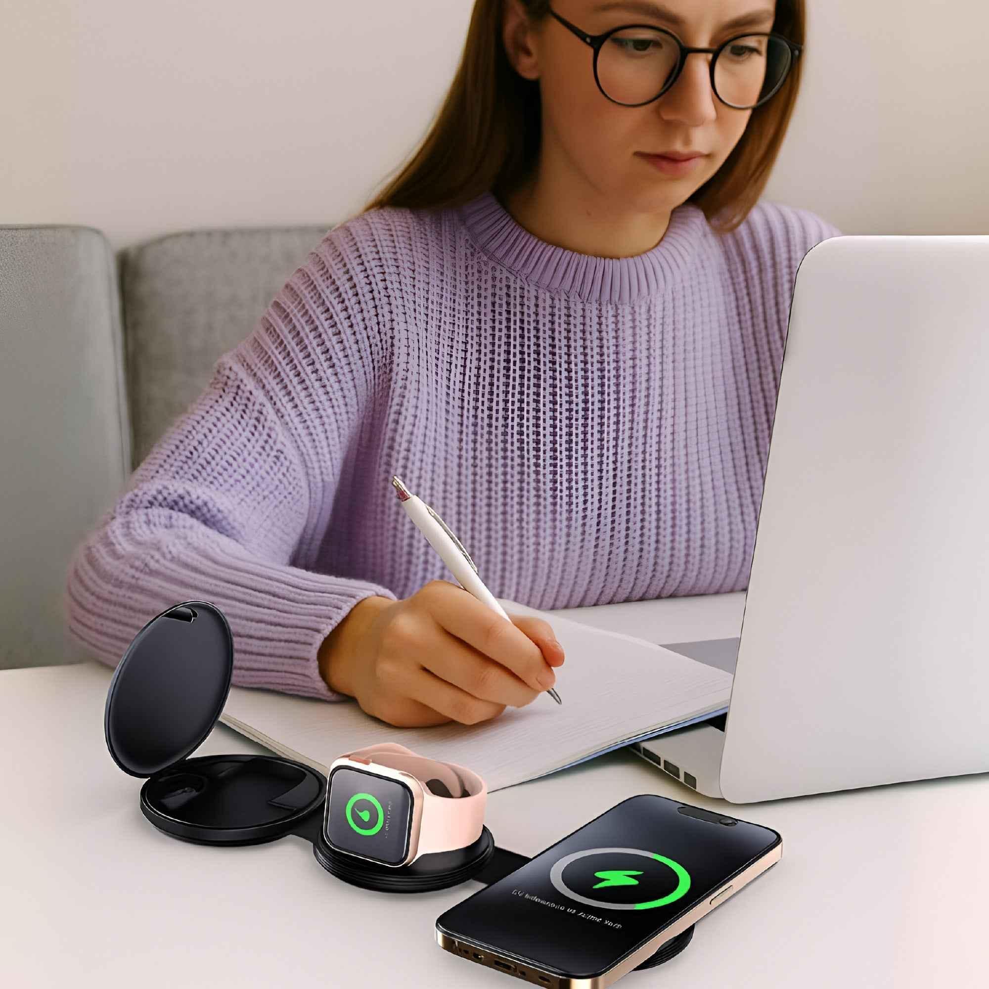 Power & Sound Essentials Bundle – 5-in-1 Folding Wireless Charging Station + True Wireless Earbuds - Dattebayo Online Store 