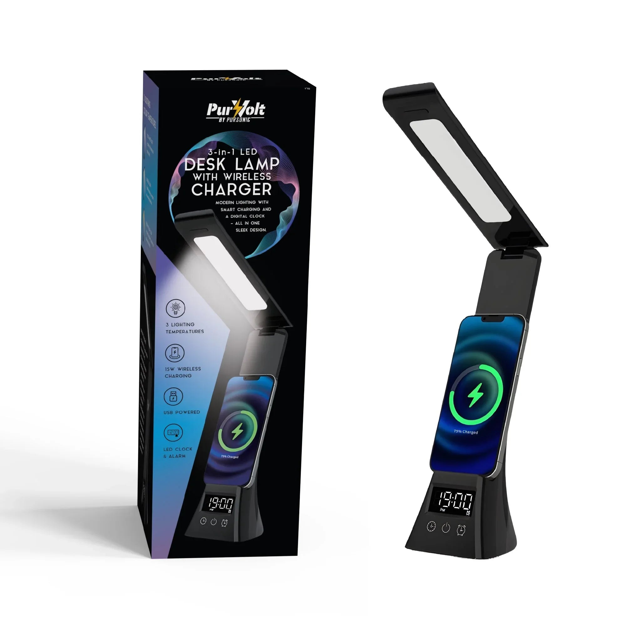 Pursonic 3-in-1 LED Desk Lamp with Wireless Charger and Alarm Clock – Sleek, Smart, and Space-Saving - Dattebayo Online Store 