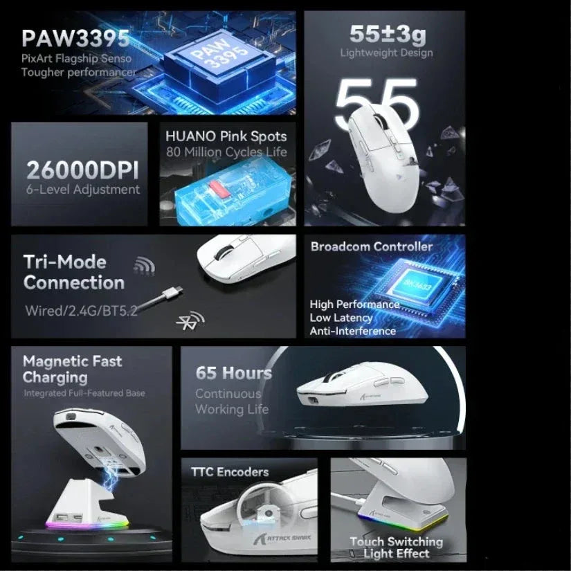 Tri-Mode RGB Gaming Mouse with Magnetic Charging Base - Dattebayo Online Store 