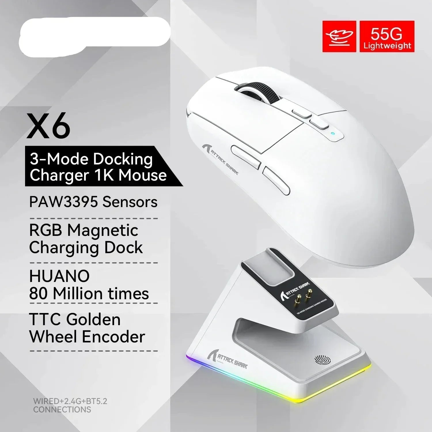 Tri-Mode RGB Gaming Mouse with Magnetic Charging Base - Dattebayo Online Store 