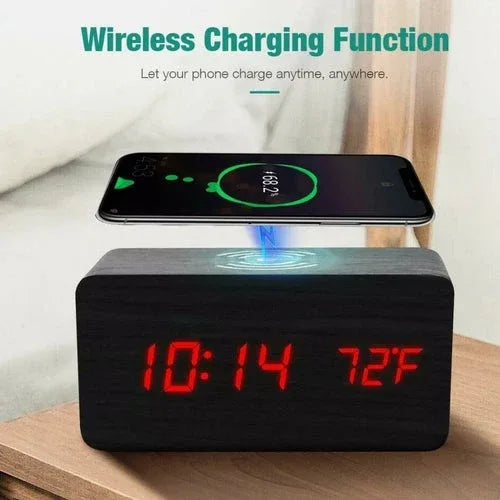Wooden Digital Alarm Clock with Wireless Phone Charging Pad - Dattebayo Online Store 