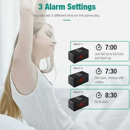 Wooden Digital Alarm Clock with Wireless Phone Charging Pad - Dattebayo Online Store 