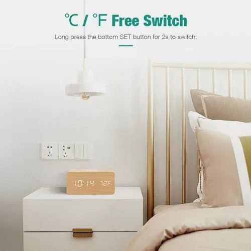 Wooden Digital Alarm Clock with Wireless Phone Charging Pad - Dattebayo Online Store 