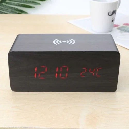 Wooden Digital Alarm Clock with Wireless Phone Charging Pad - Dattebayo Online Store 